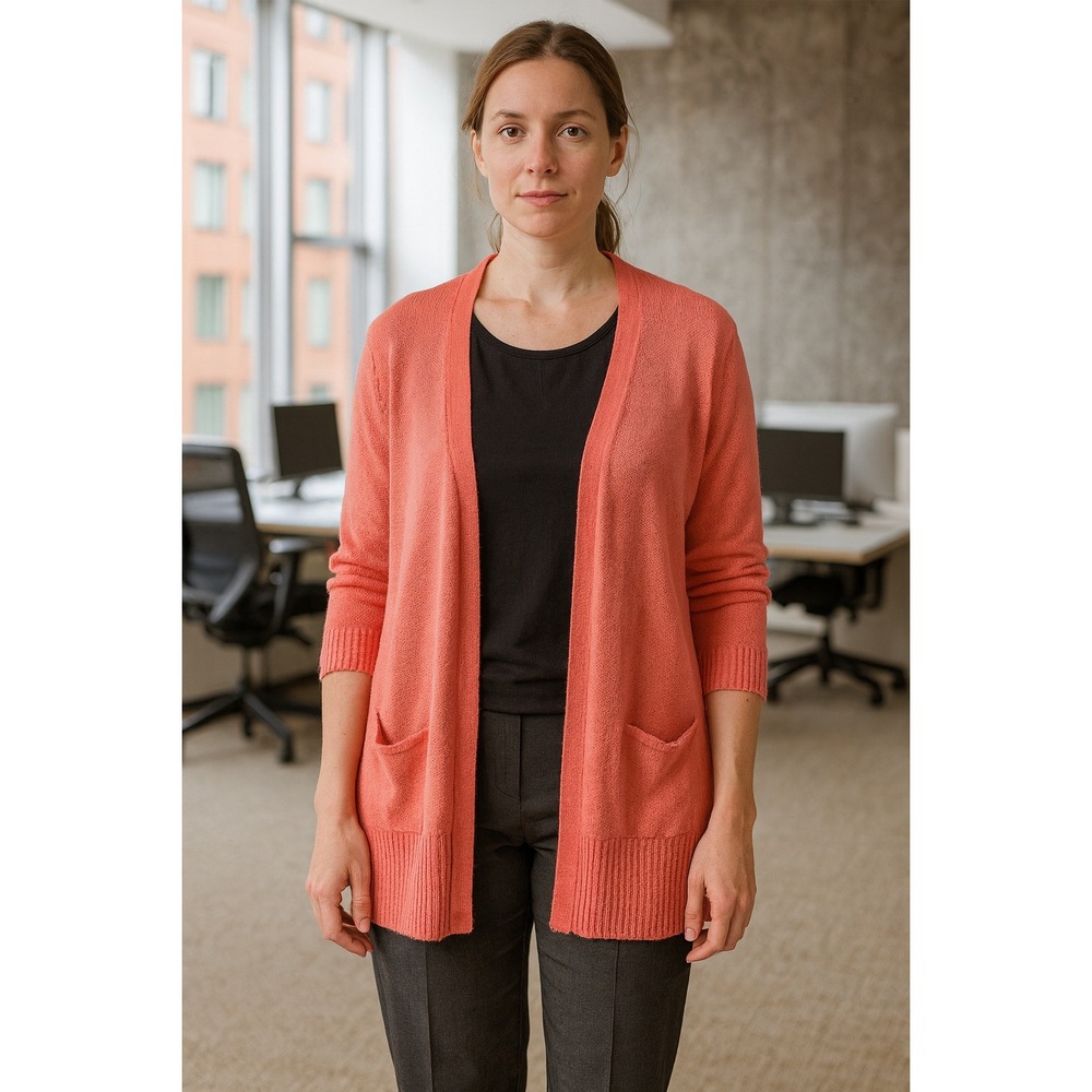 J. Jill Love Linen Open Front Cardigan XS Coral Pink Lightweight Knit 100% Linen